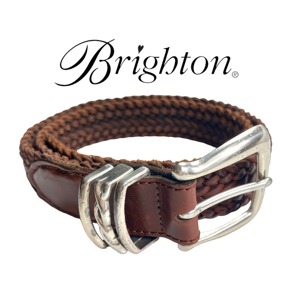 Brighton | Medium | Vintage Brown‎ Weaved Leather Belt with Silver Belt Buckle
